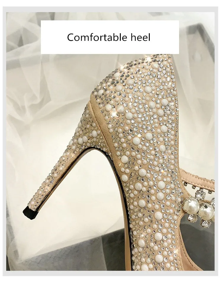 Pearl Decorative Ladies Diamond Wedding Shoes