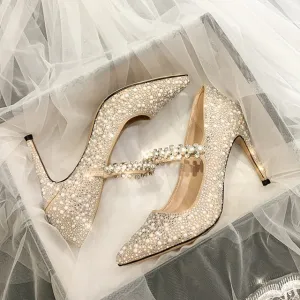 Pearl Decorative Ladies Diamond Wedding Shoes