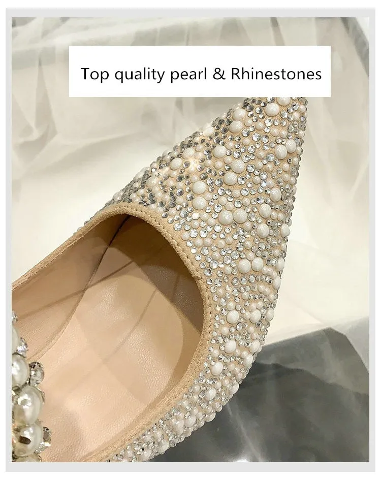 Pearl Decorative Ladies Diamond Wedding Shoes
