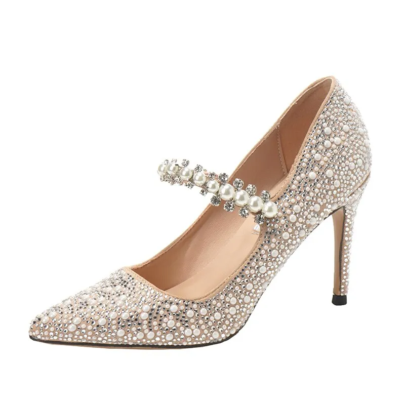Pearl Decorative Ladies Diamond Wedding Shoes