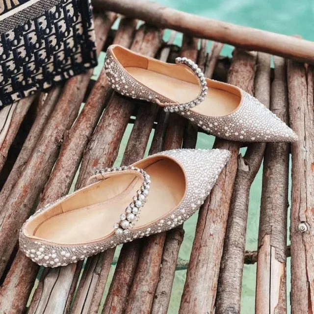 Pearl Decorative Ladies Diamond Wedding Shoes