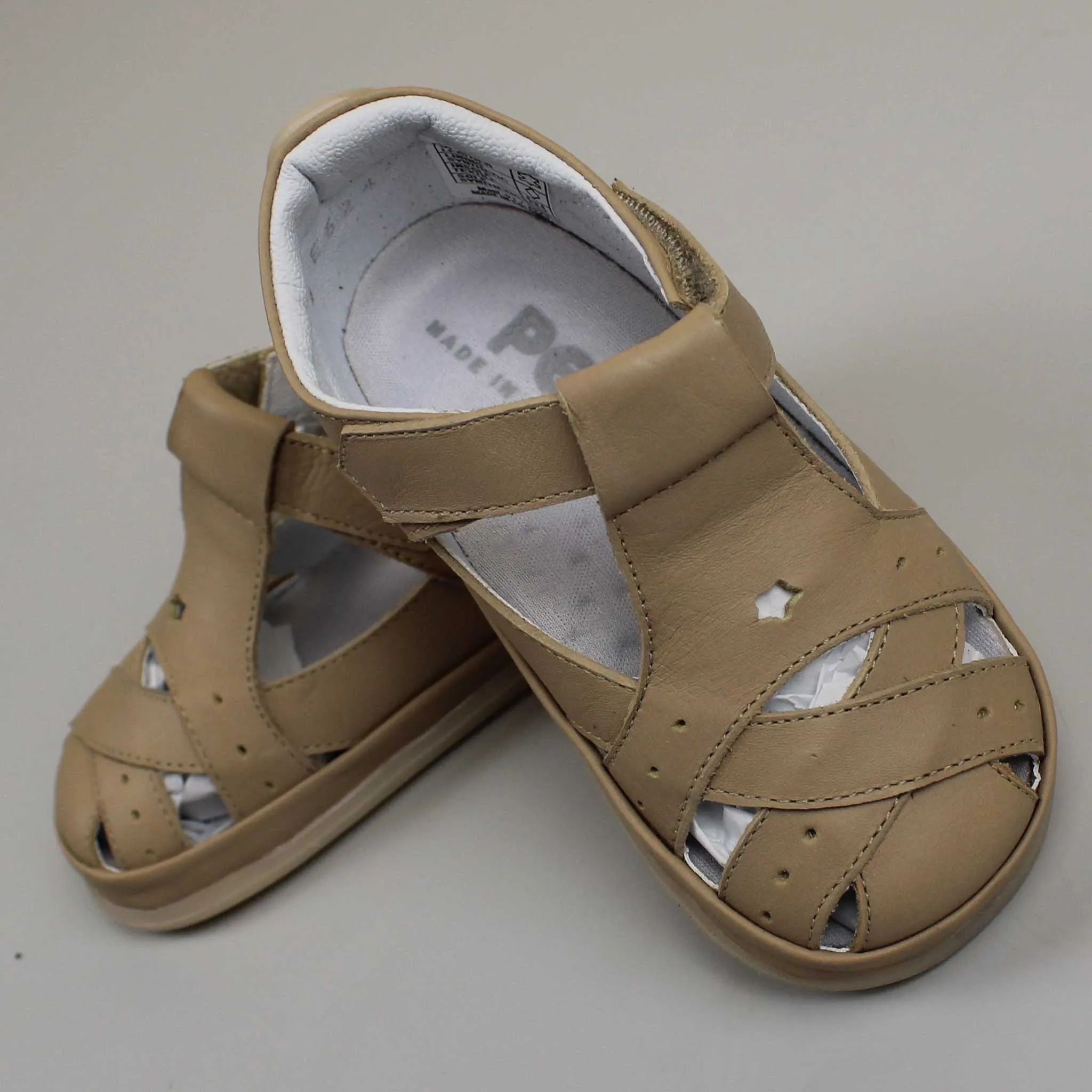 Pex Finlay First Walker Sandals - Hard Sole Beige Leather