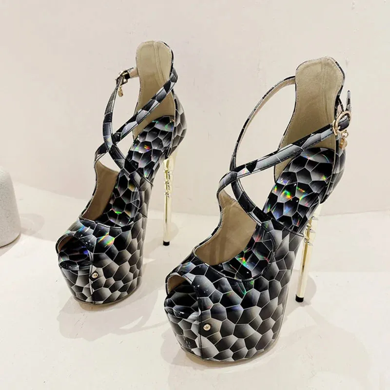 Platform High Heels Pumps Sandal Women Sexy Snake Print Peep Toe Buckle Strap Ladies Banquet Dress Shoe
