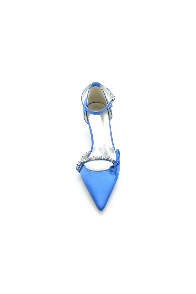 Pointed Toe Rhinestone Kitten Heels With Bow