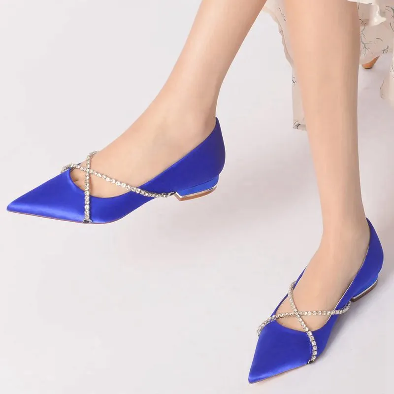 Pointed Toe Rhinestone Strap Kitten Heels