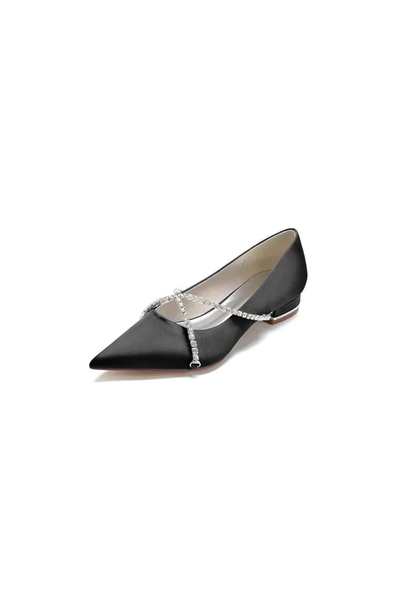 Pointed Toe Rhinestone Strap Kitten Heels