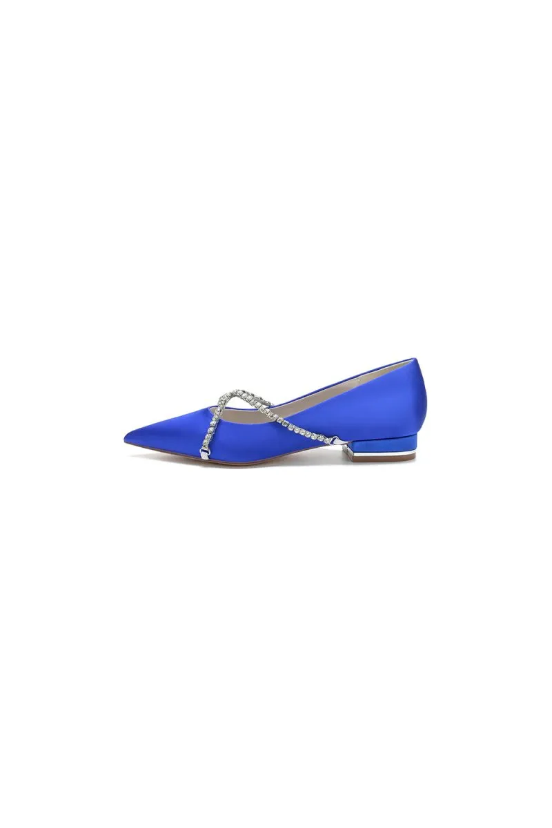Pointed Toe Rhinestone Strap Kitten Heels