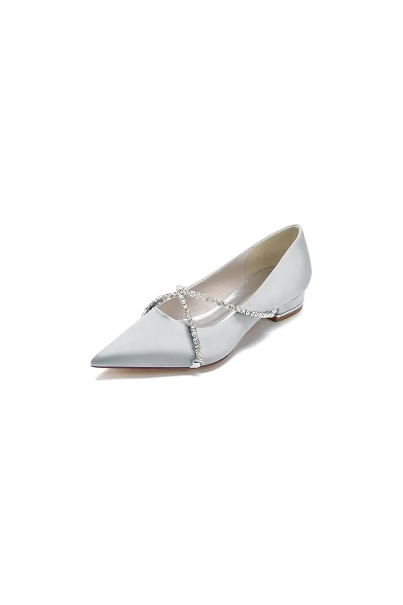 Pointed Toe Rhinestone Strap Kitten Heels