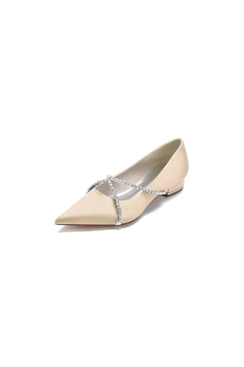 Pointed Toe Rhinestone Strap Kitten Heels