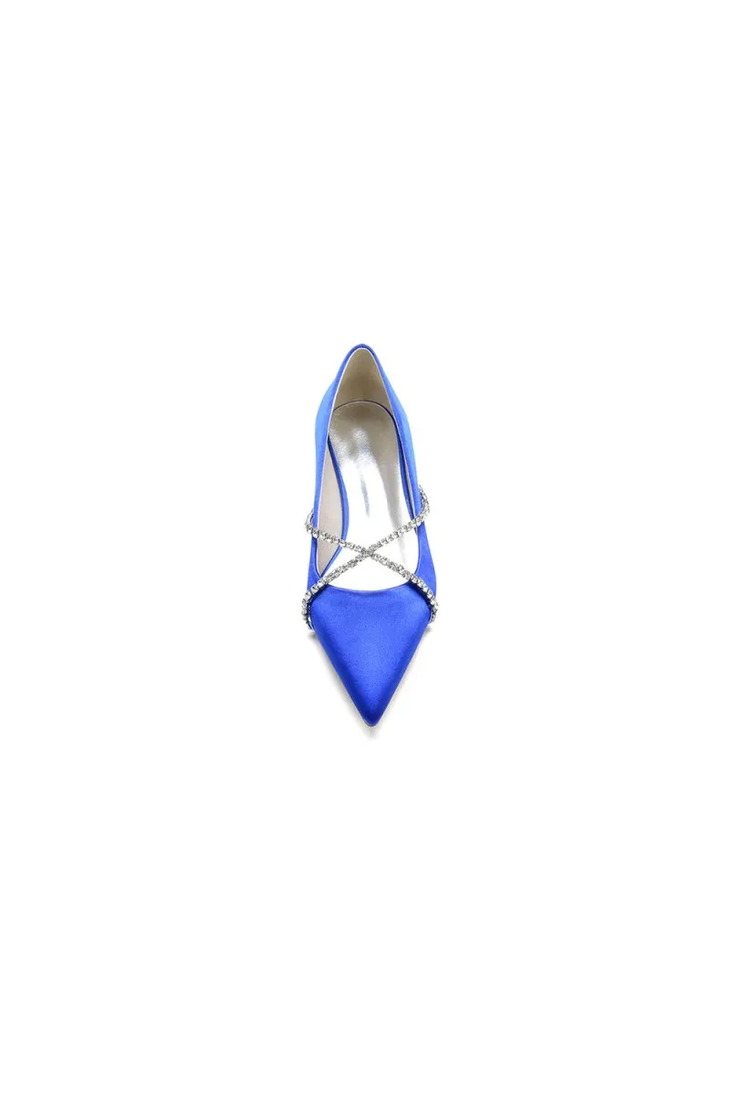 Pointed Toe Rhinestone Strap Kitten Heels