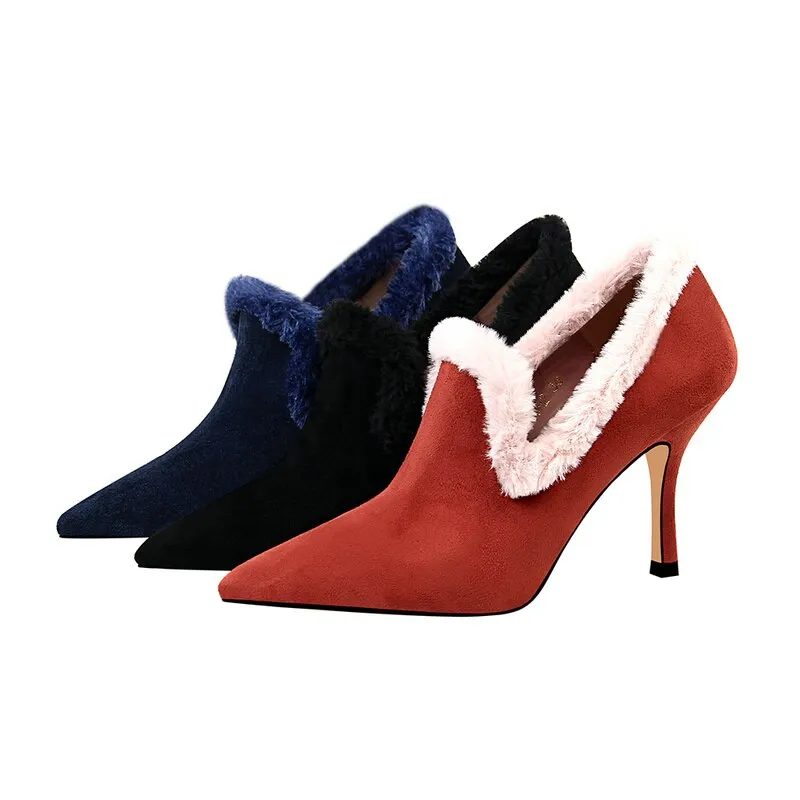 Pointed Toe Sexy Flock High Heels Shoes Women