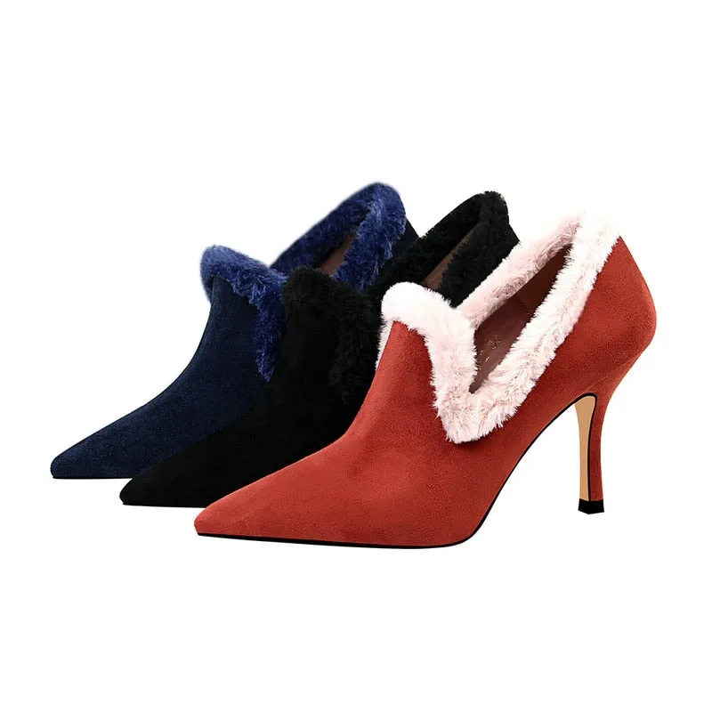 Pointed Toe Sexy Flock High Heels Shoes Women