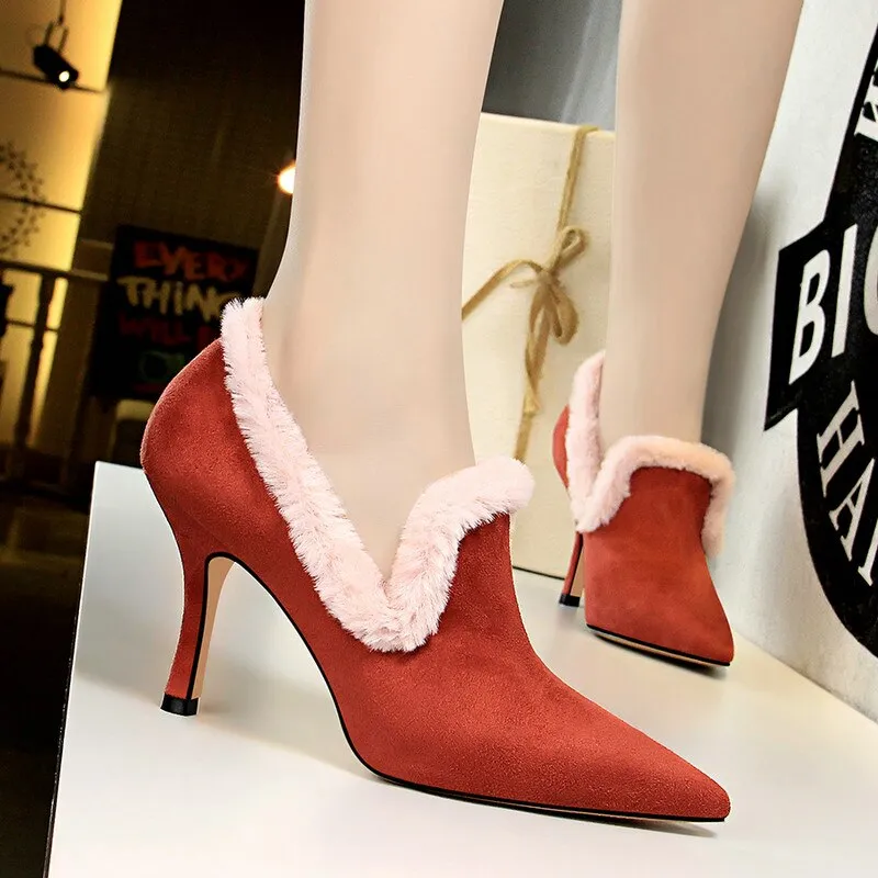 Pointed Toe Sexy Flock High Heels Shoes Women