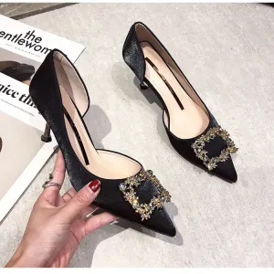 Pointed Toe Shoes Women's Side Hollow Rhinestones