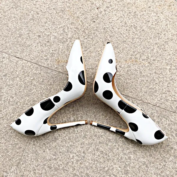Polka Dot Print High Heels Pumps - White