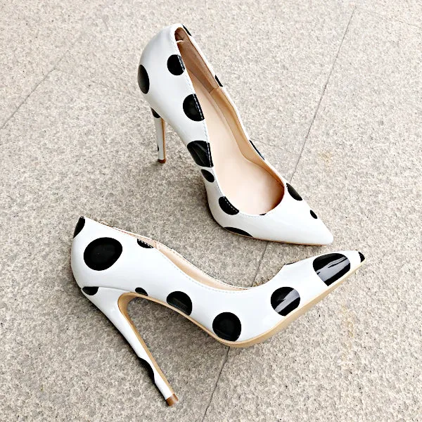 Polka Dot Print High Heels Pumps - White