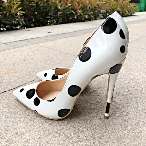 Polka Dot Print High Heels Pumps - White