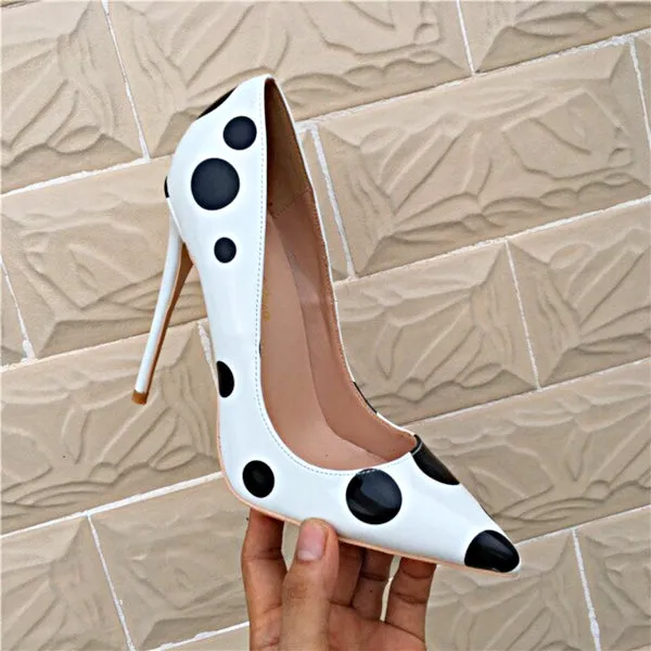 Polka Dot Print High Heels Pumps - White