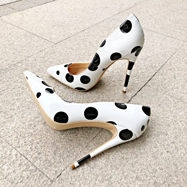 Polka Dot Print High Heels Pumps - White