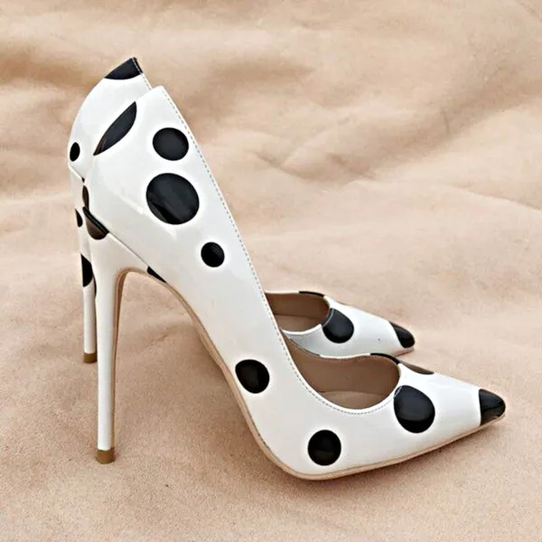 Polka Dot Print High Heels Pumps - White