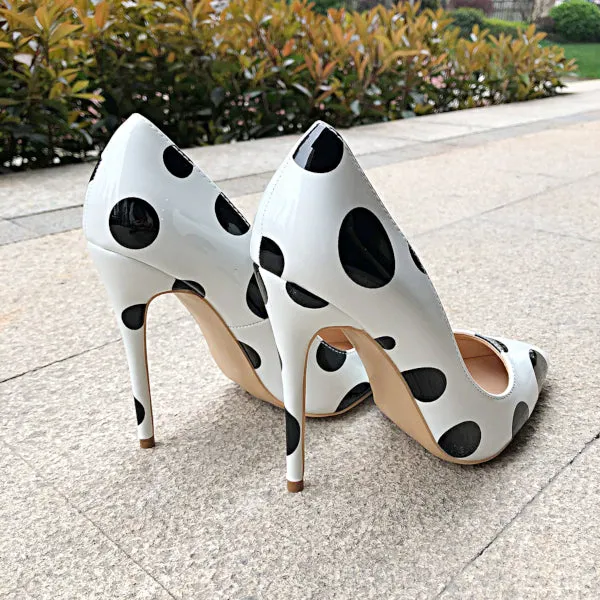 Polka Dot Print High Heels Pumps - White