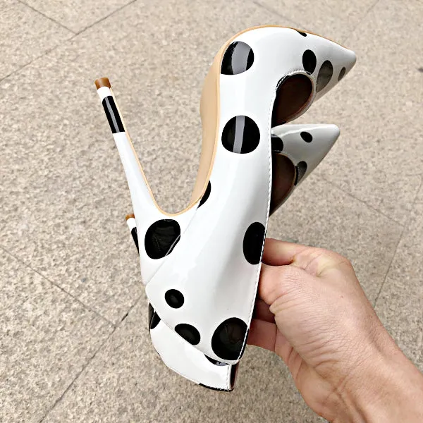 Polka Dot Print High Heels Pumps - White