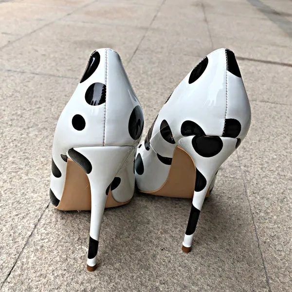 Polka Dot Print High Heels Pumps - White