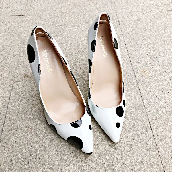 Polka Dot Print High Heels Pumps - White