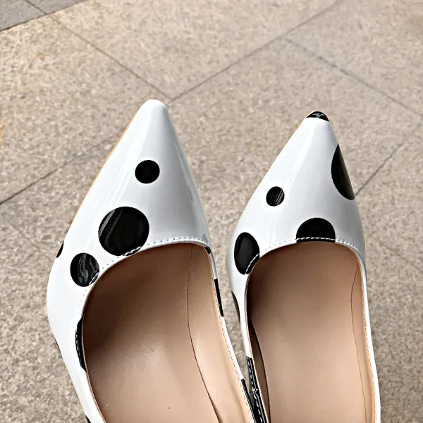 Polka Dot Print High Heels Pumps - White