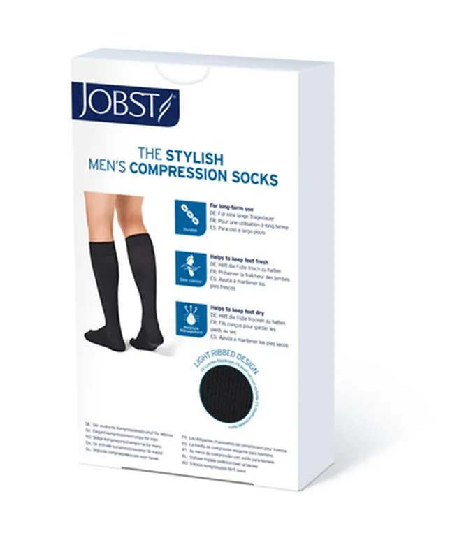 PR/1 JOBST MEDICAL LEG WEAR, MEN, KNEE HIGH, RIBBED, 15-20MMHG, LG, BLACK, CLOSED TOE