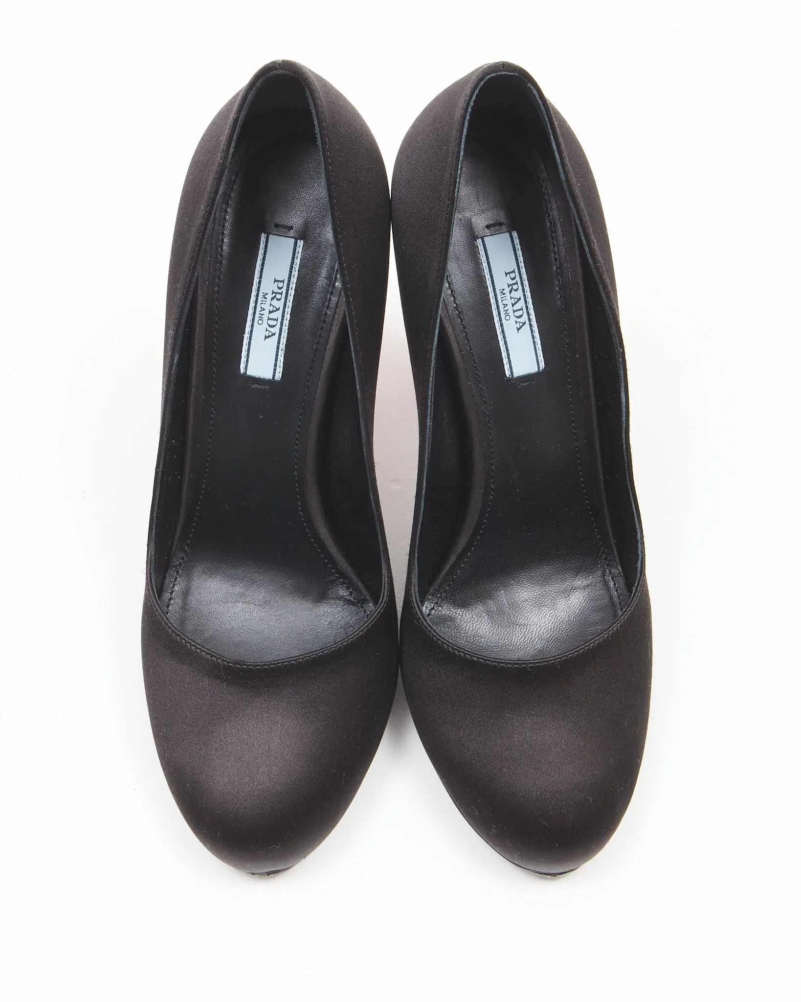 Prada Black Satin & Red Bolt Heel Pumps - 39