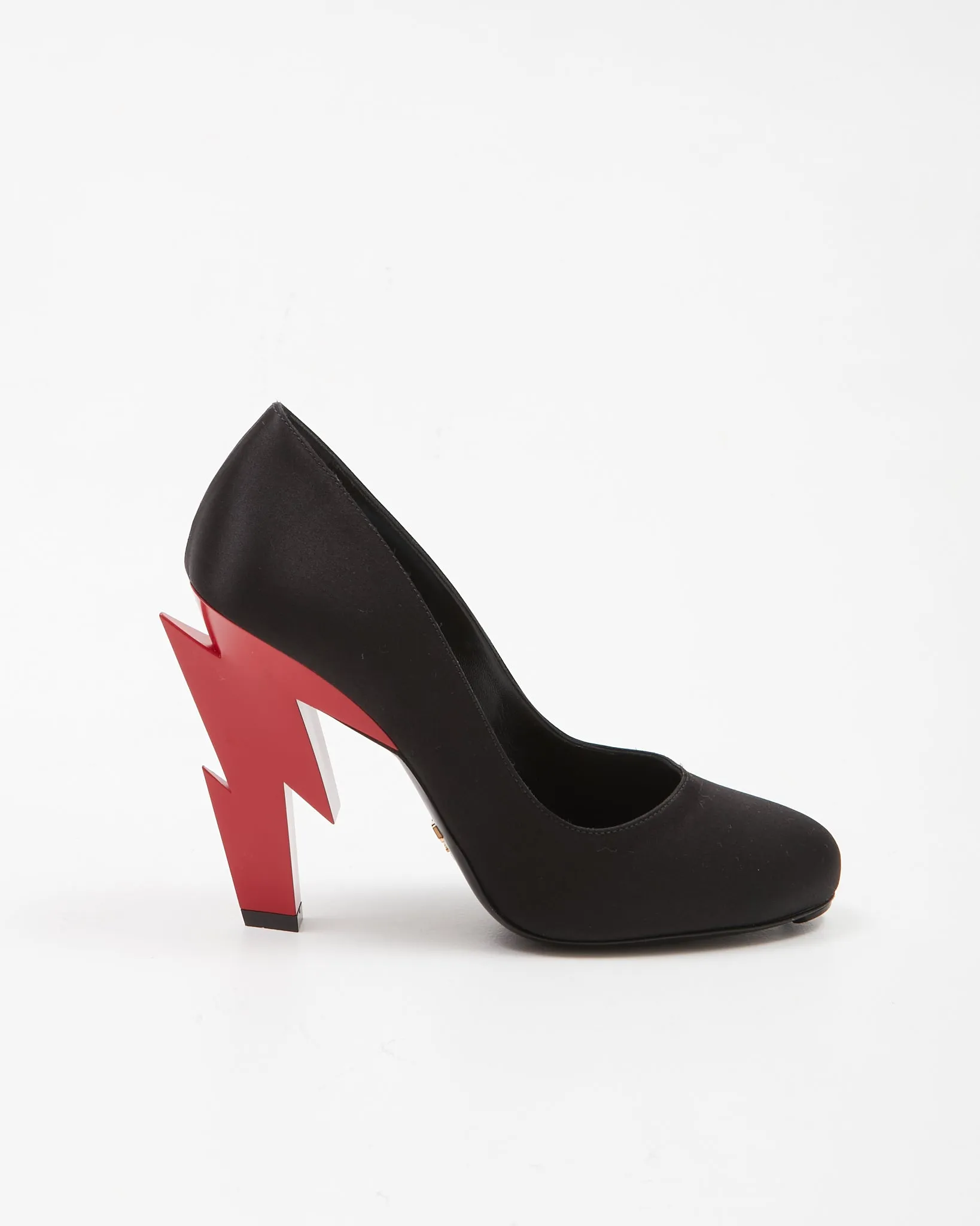 Prada Black Satin & Red Bolt Heel Pumps - 39