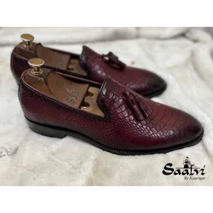Python Embossed Loafers With Tassels Bordo