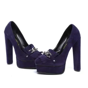 Quality genuine leather purple suede platform pumps women 14cm high heel dress shoesize35-42