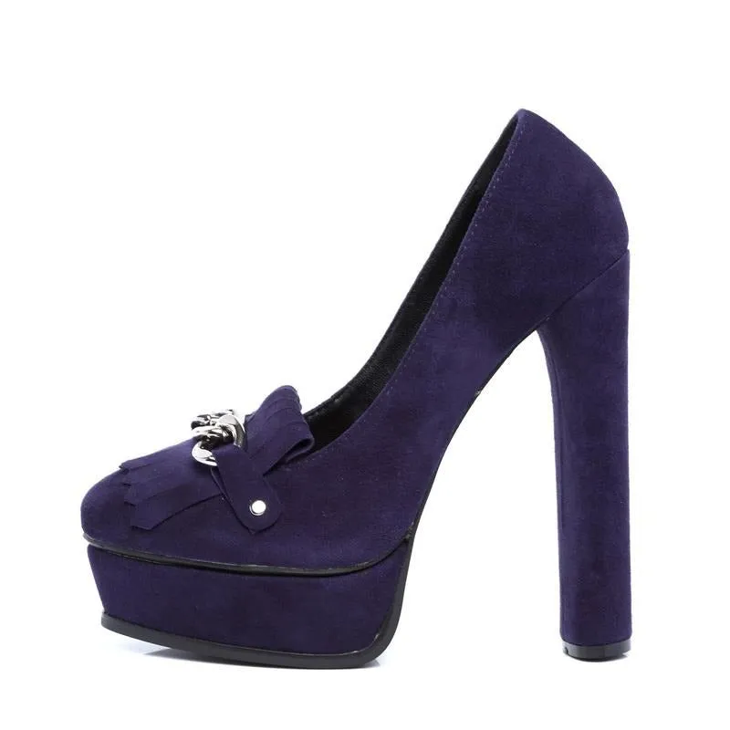 Quality genuine leather purple suede platform pumps women 14cm high heel dress shoesize35-42