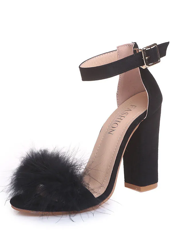 Rabbit Fur Buckle High Heel Sandals Female Fur
