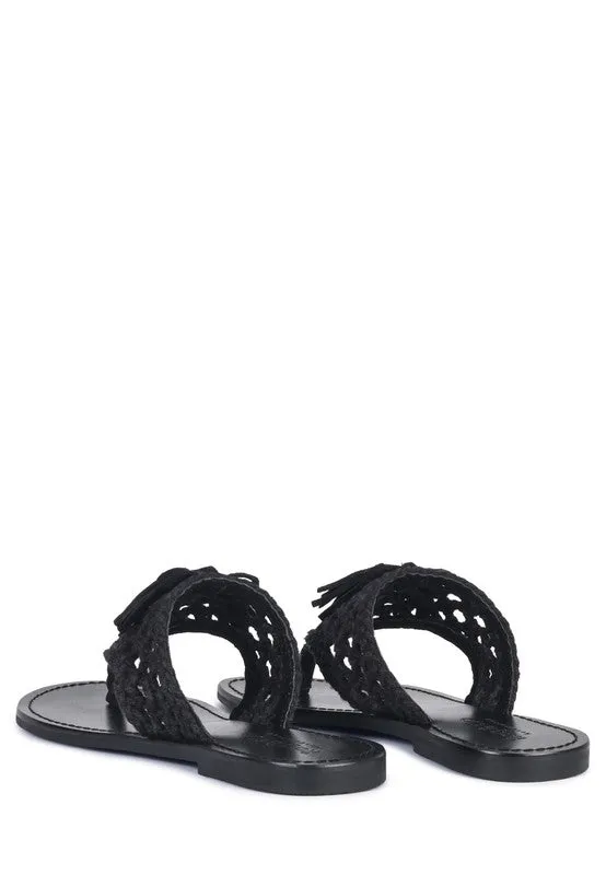 Rag & Co Beech Handwoven Natural Suede Tassel Thong Flat Sandals