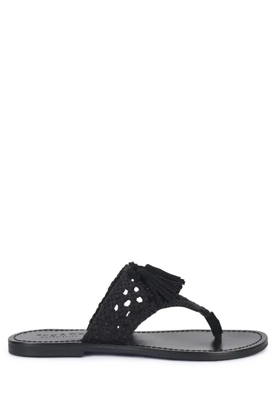 Rag & Co Beech Handwoven Natural Suede Tassel Thong Flat Sandals