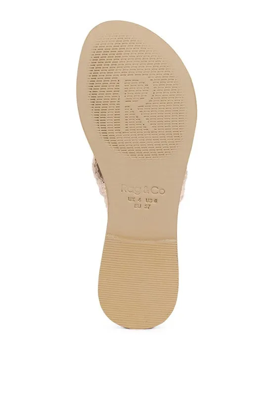 Rag & Co Beech Handwoven Natural Suede Tassel Thong Flat Sandals