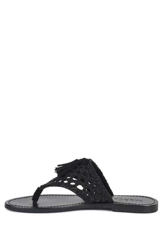 Rag & Co Beech Handwoven Natural Suede Tassel Thong Flat Sandals