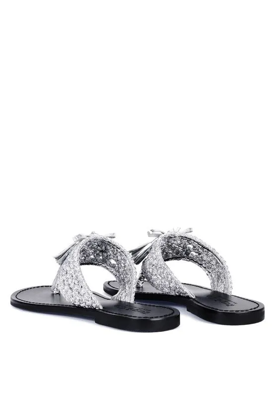Rag & Co Beech Handwoven Natural Suede Tassel Thong Flat Sandals