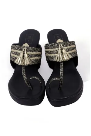 Raha Black Wedge Sandals