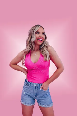 Raining Rhinestones Sleeveless Top - Pink
