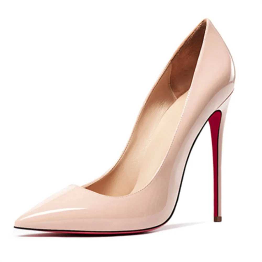 Red Bottom Shoes Women Sexy Pumps Genuine Leather High Heeled shoes Thin Heel Wedding Red Bottom Pointed Toe Stilettos Party OL