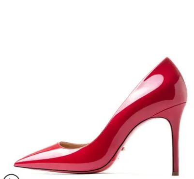 Red Bottom Shoes Women Sexy Pumps Genuine Leather High Heeled shoes Thin Heel Wedding Red Bottom Pointed Toe Stilettos Party OL