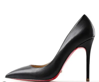 Red Bottom Shoes Women Sexy Pumps Genuine Leather High Heeled shoes Thin Heel Wedding Red Bottom Pointed Toe Stilettos Party OL