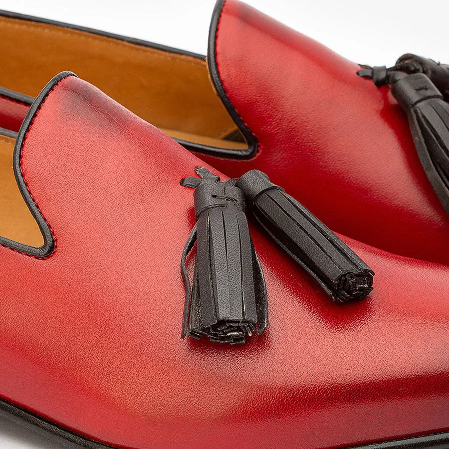 Red Loafers with Black Tassels