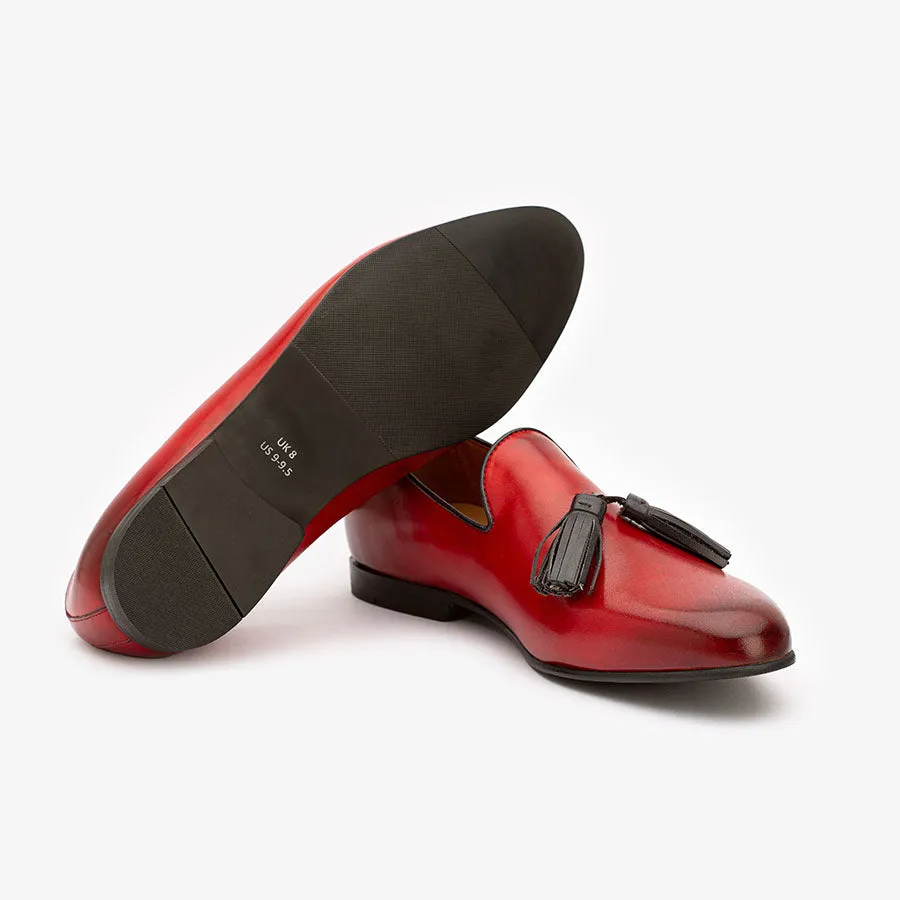 Red Loafers with Black Tassels