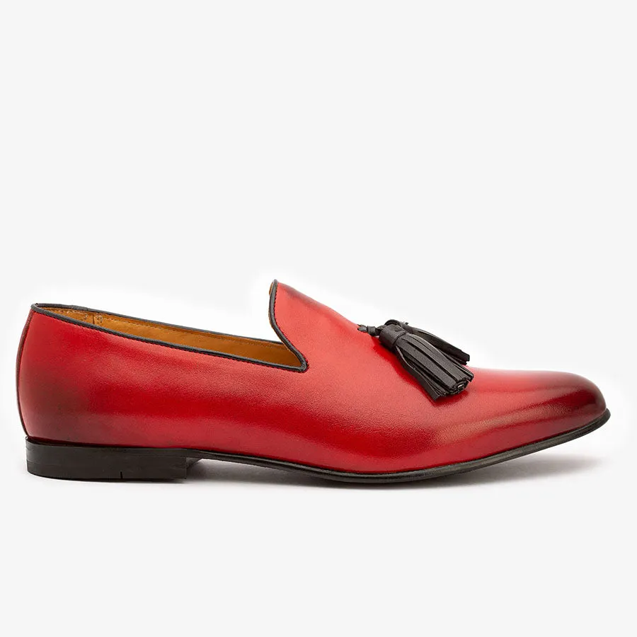 Red Loafers with Black Tassels