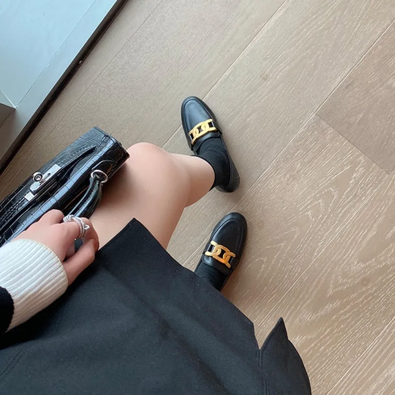 Retro British Style Metal Flat Shoes